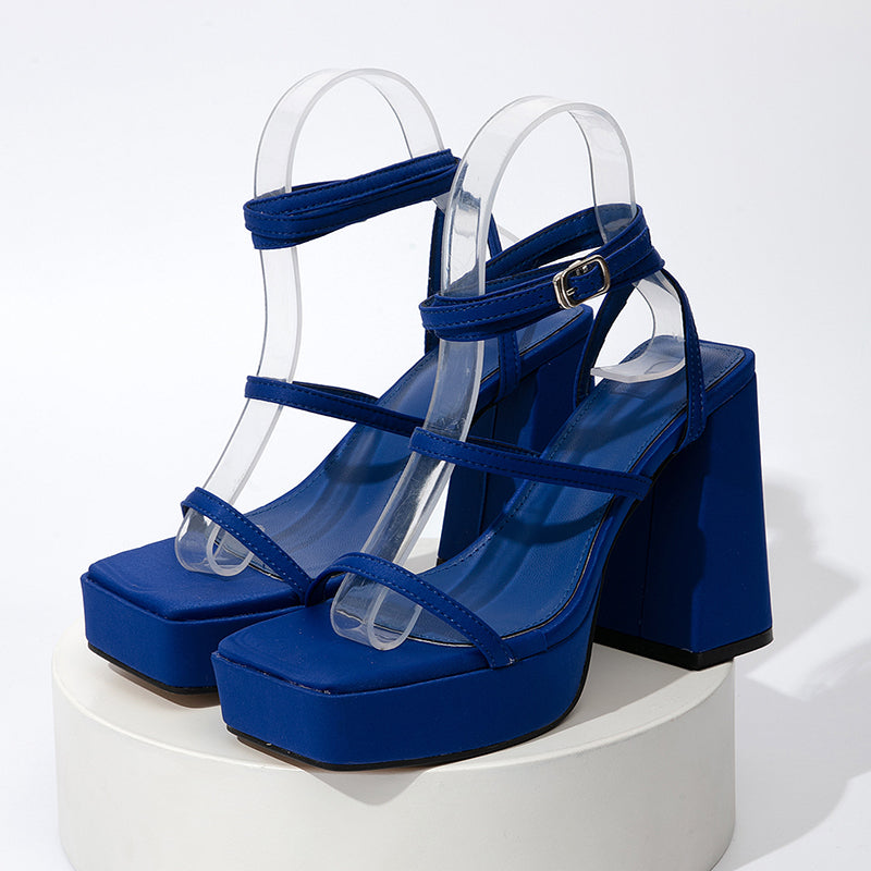 Heeled Sandals  | Strap Sandals Women High Heel Chunky Shoes Fashion Summer Pumps | [option1] |  [option2]| thecurvestory.myshopify.com