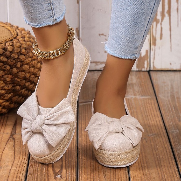 loafers  | Women Bow Platform Shoes | Beige |  35| thecurvestory.myshopify.com
