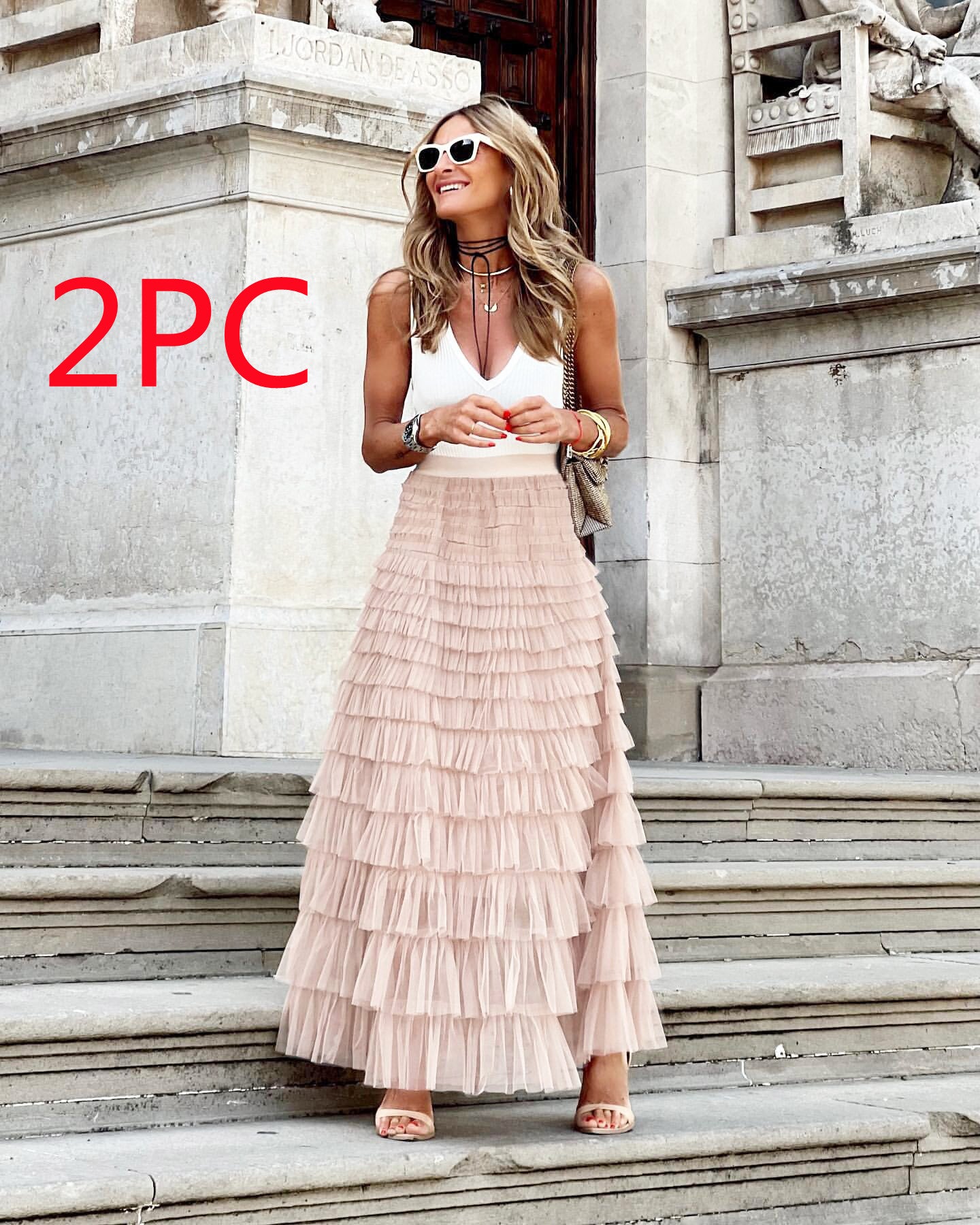 Skirt  | Plus size Womens Mesh Tiered Skirt | Pink 2PC |  L| thecurvestory.myshopify.com