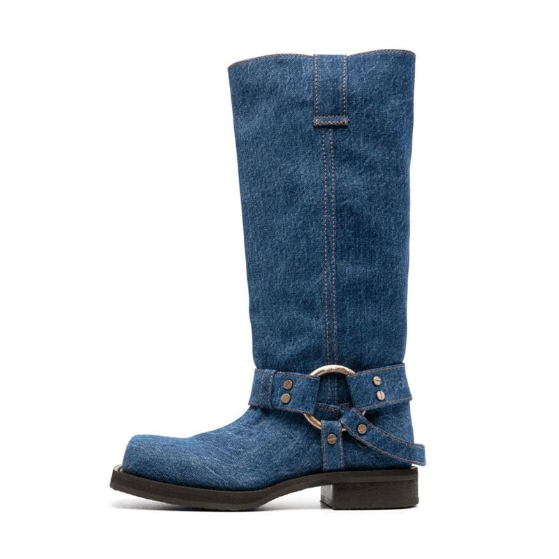 Boots  | Women's Fashion Denim High Leg knee Boot | Blue |  34| thecurvestory.myshopify.com