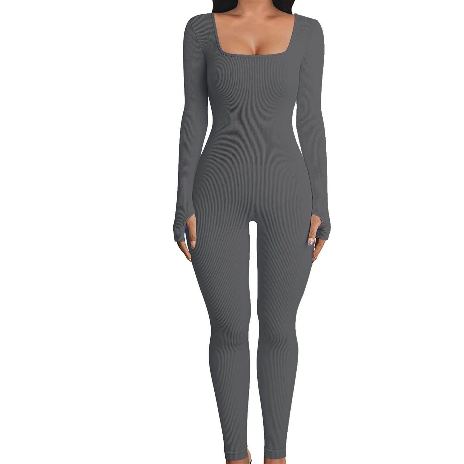 Jumpsuit  | Urban Chic: One-Piece Thread Bodysuit in Dazzling Colors – Sizes S to 3XL | 2XL |  Dark Gray| thecurvestory.myshopify.com