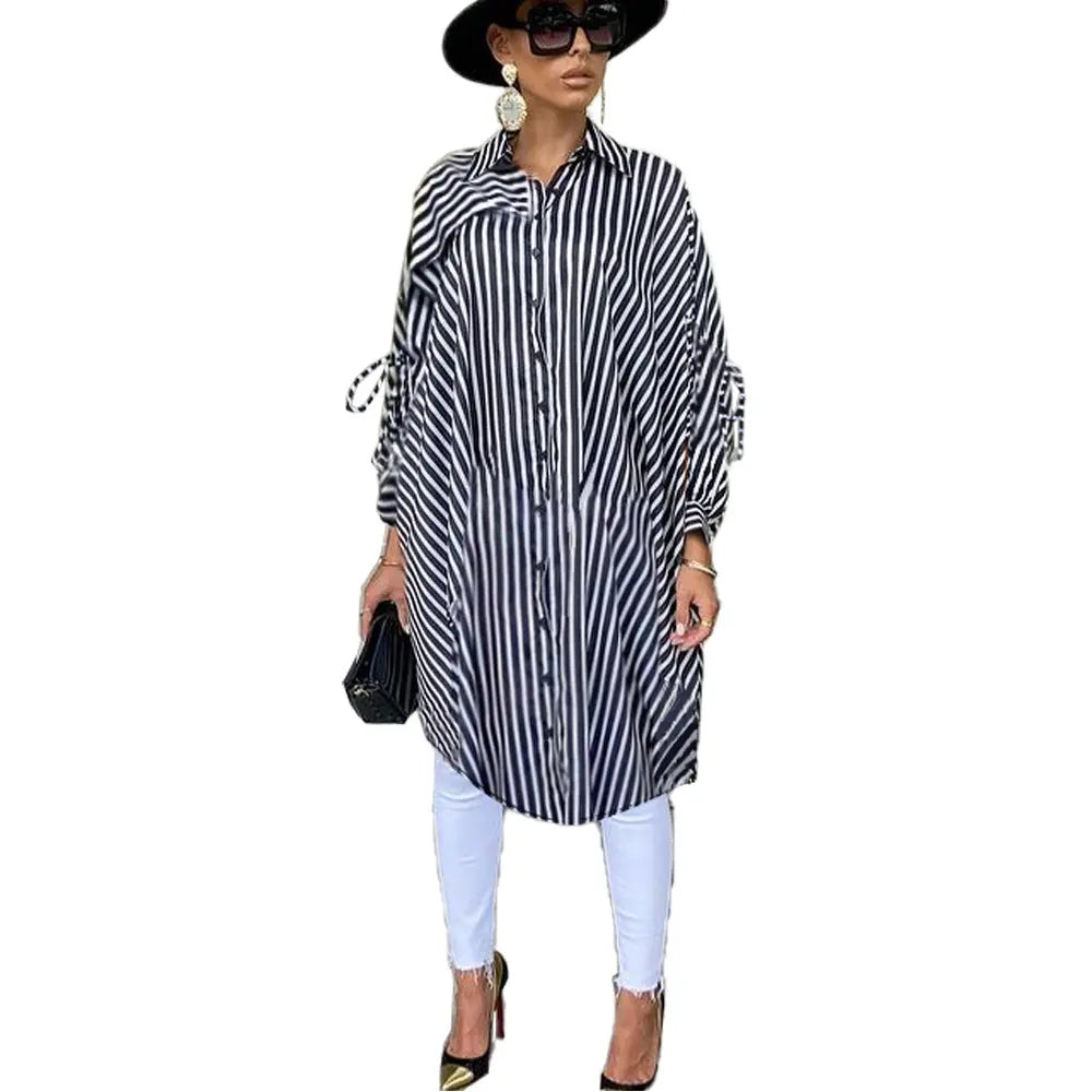[product_type]  | Striped Shirt Loose Long Thin Coat Choose Top | [option1] |  [option2]| thecurvestory.myshopify.com