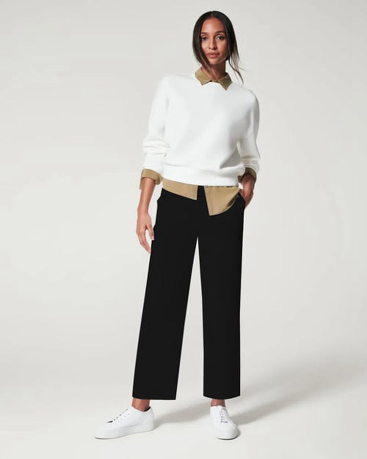 Pants  | High Waist Pants Women's Casual Loose Straight Trousers Slender Temperament Pants | Black |  2XL| thecurvestory.myshopify.com