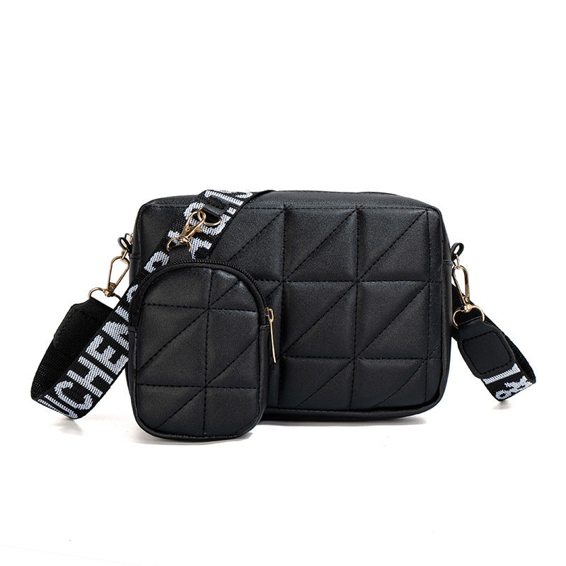 Shoulder bags  | 2Pcs Shoulder Bag With Wallet Printed Wide Shoulder Strap Crossbody Bags | Black |  | thecurvestory.myshopify.com