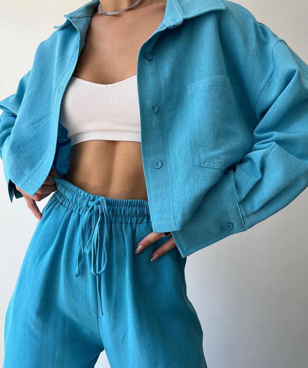 co-ord sets  | Women Two Piece Outfits For Women Long Sleeve Button Down Wide Leg Loungewear Pajama Set | Blue |  2xl| thecurvestory.myshopify.com