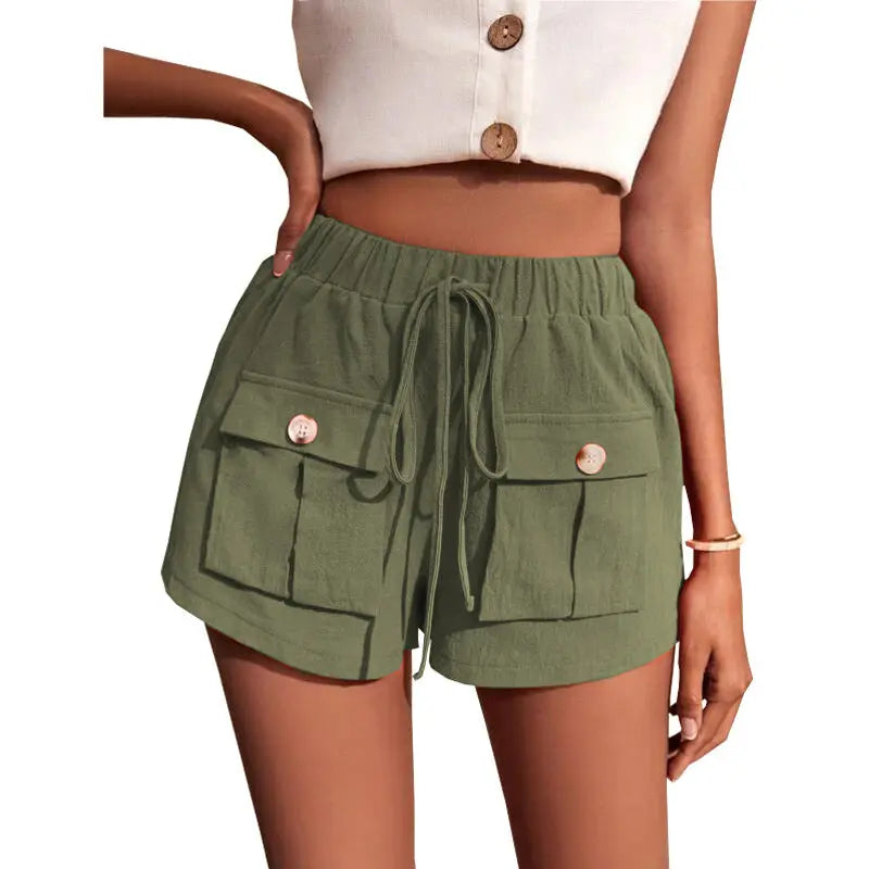Shorts  | Casual Cargo Shorts With Pocket Loose Drawstring Pants Summer Women | Army Green |  2XL| thecurvestory.myshopify.com
