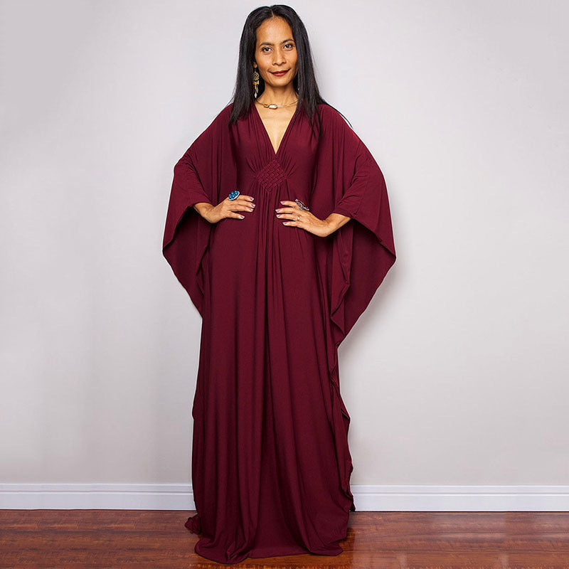 Dress  | Free Size  Chest Woven Loose Plus Size Beach Cover-up Robe Vacation | Purplish Red |  Free Size| thecurvestory.myshopify.com