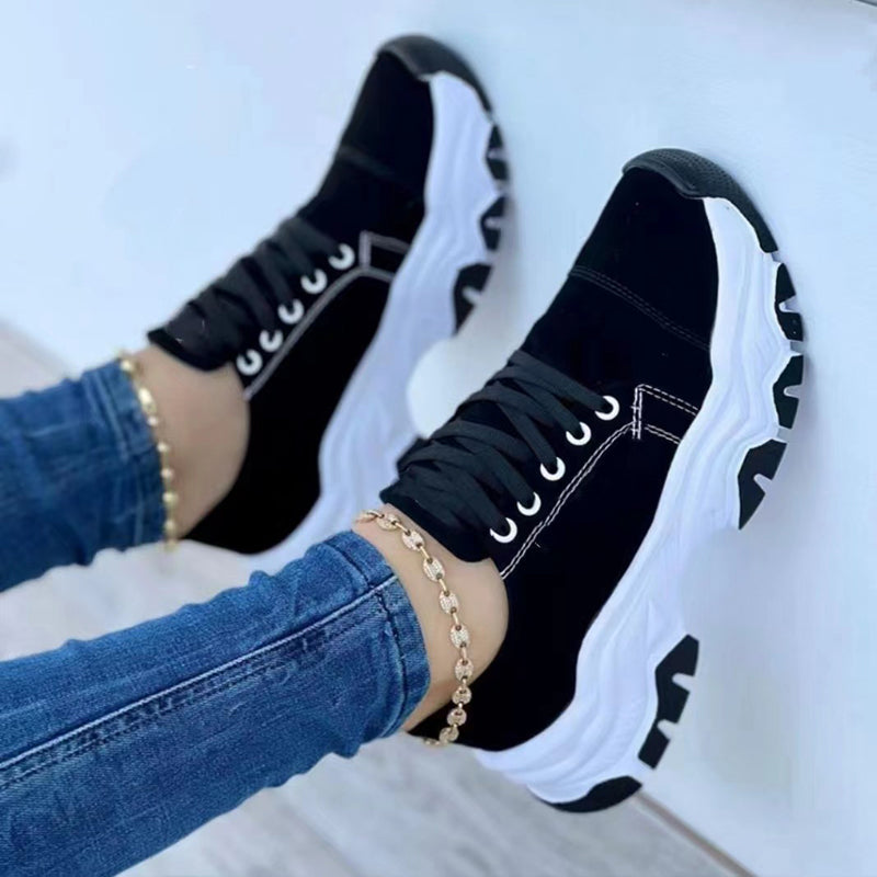 sneakers  | Platform Sport Flats Shoes Lace-up Sneaker Outdoor Walking Casual Shoes Women | [option1] |  [option2]| thecurvestory.myshopify.com