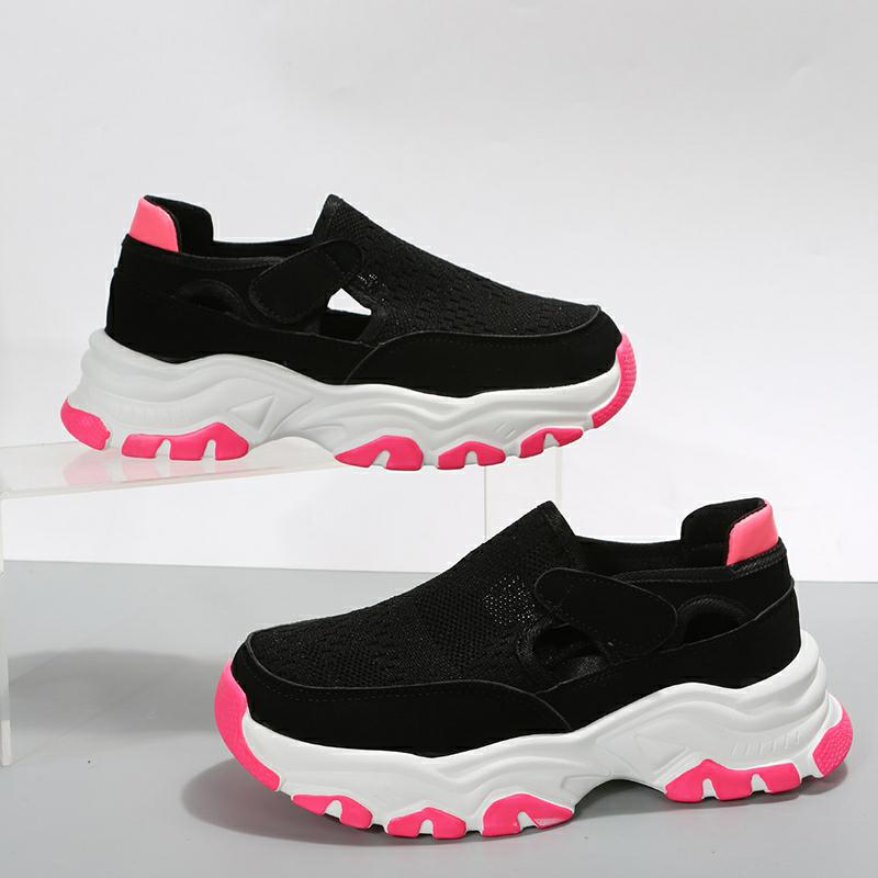 sneakers  | Mesh Sport Shoes Women Fashion Outdoor Flat Heel Round Toe Preppy Running Shoes | Black red |  Size35| thecurvestory.myshopify.com