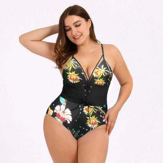 Swimsuit  | Women's Bikini Print Bouquet Waist Plus Size Swimsuit | A |  2XL| thecurvestory.myshopify.com