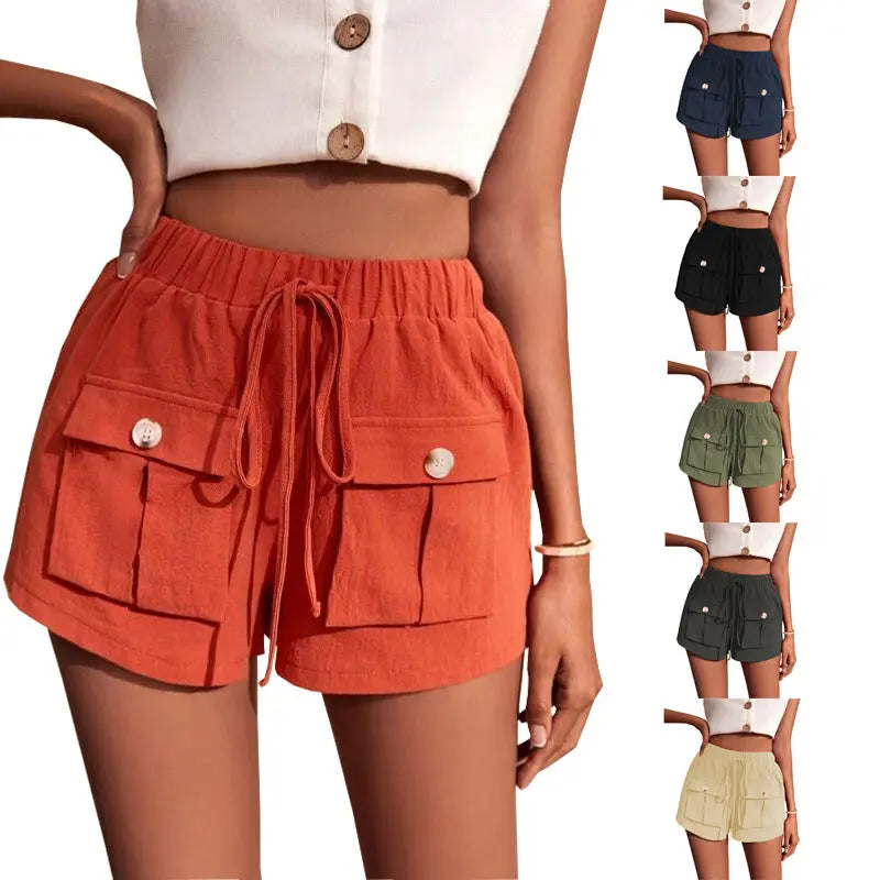 Shorts  | Casual Cargo Shorts With Pocket Loose Drawstring Pants Summer Women | [option1] |  [option2]| thecurvestory.myshopify.com
