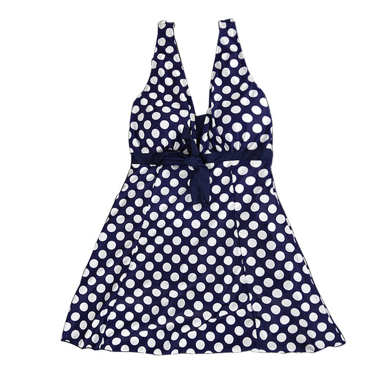 Swimsuit  | Printed plus-size skirt split swimsuit | Polka dots |  3XL| thecurvestory.myshopify.com