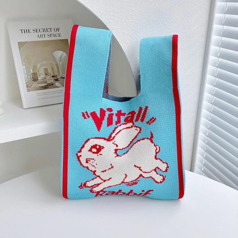 Rabbit Knitted Shoulder Bag Large Capacity Tote - Image #12