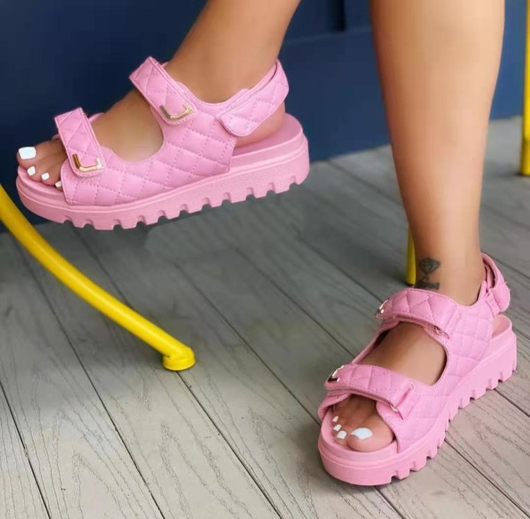Platform sandals  | Women's Classic Style Plaid Velcro platform sandals | Pink |  36| thecurvestory.myshopify.com