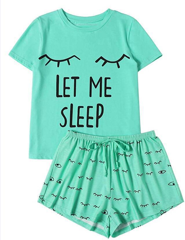 NightSuits  | Plus Size women LET ME SLEEP printed tshirt and shorts night wear set | 02 Style |  2XL| thecurvestory.myshopify.com