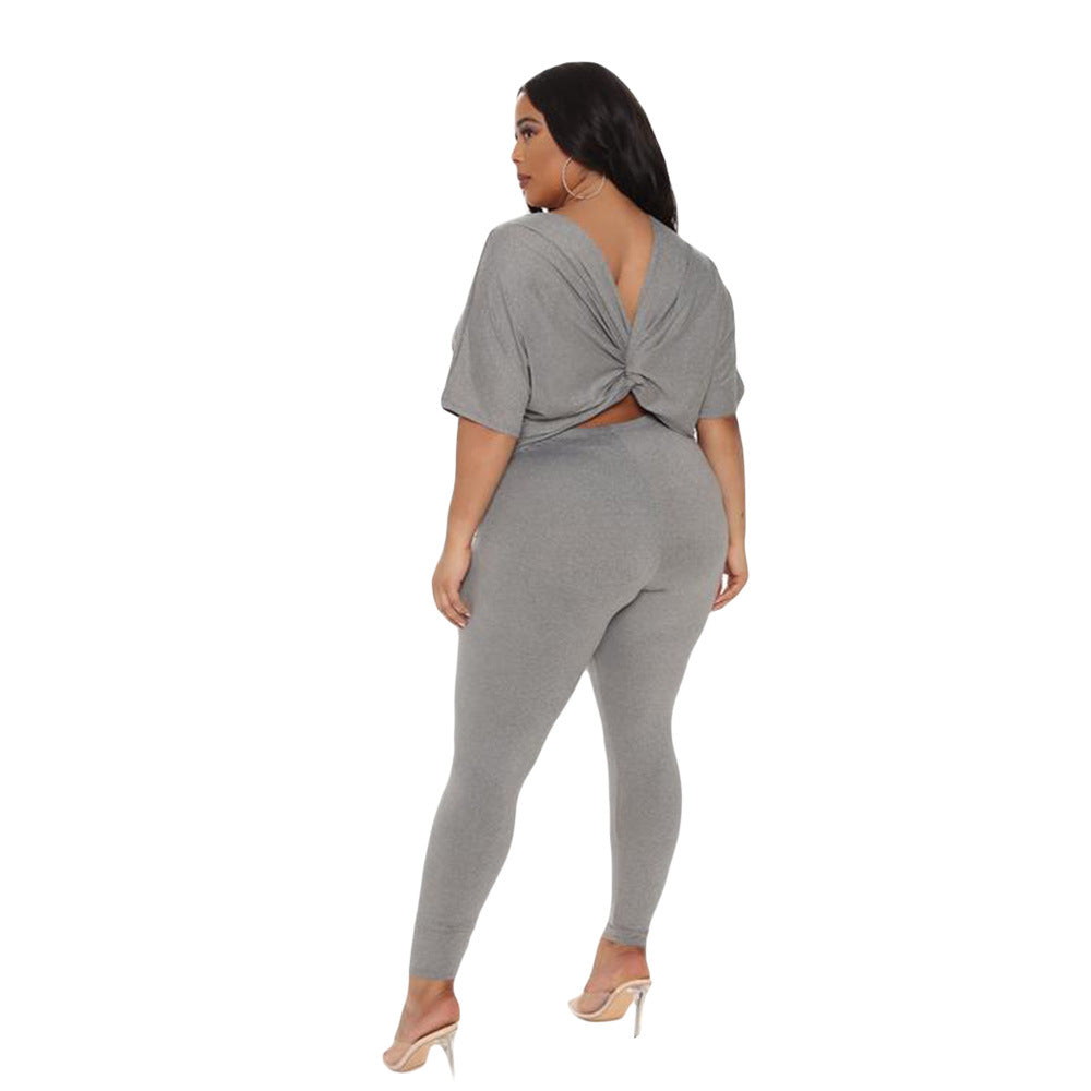 co-ord sets  | Women Plus Size Casual Backless Solid Color Co-ord Set | Gray |  XL| thecurvestory.myshopify.com