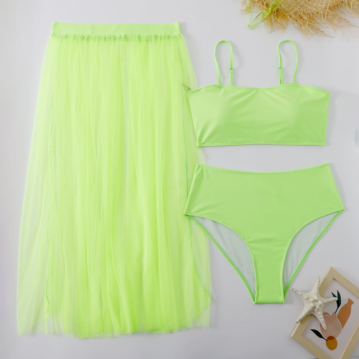 Swimsuit  | Plus Size Bikini Split Swimsuit Mesh Skirt | Silver green |  2XL| thecurvestory.myshopify.com