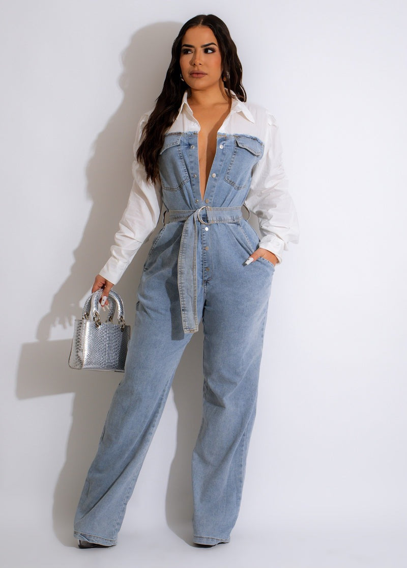 Jumpsuit  | Curve Queen Chic: Playful Plus Size Casual Denim Stitching Jumpsuit for Effortless Style | |  | thecurvestory.myshopify.com