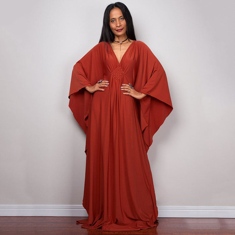 Dress  | Free Size  Chest Woven Loose Plus Size Beach Cover-up Robe Vacation | Orange Red |  Free Size| thecurvestory.myshopify.com