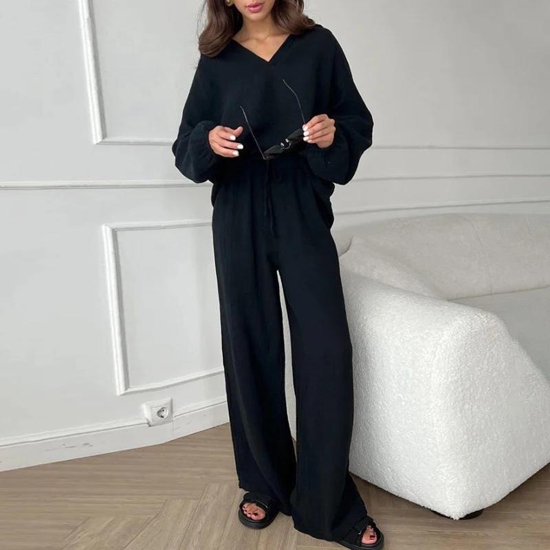 Co-ord Sets  | Elegant Women's Casual Top And Trousers Co-ord Set | Black |  2XL| thecurvestory.myshopify.com