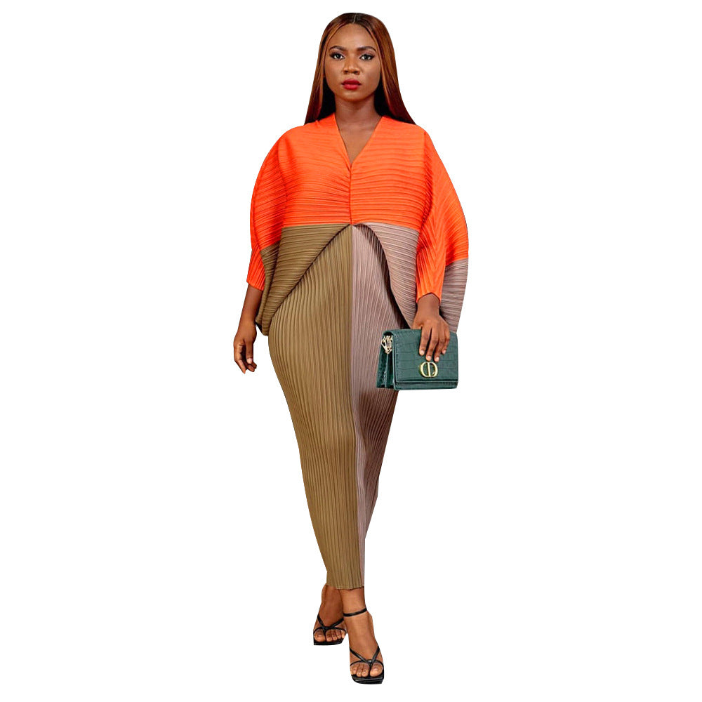 Dress  | Free Size Women V-neck Batwing Sleeve Printing Dress Kimono | Orange Khaki Apricot Color |  Free Size| thecurvestory.myshopify.com