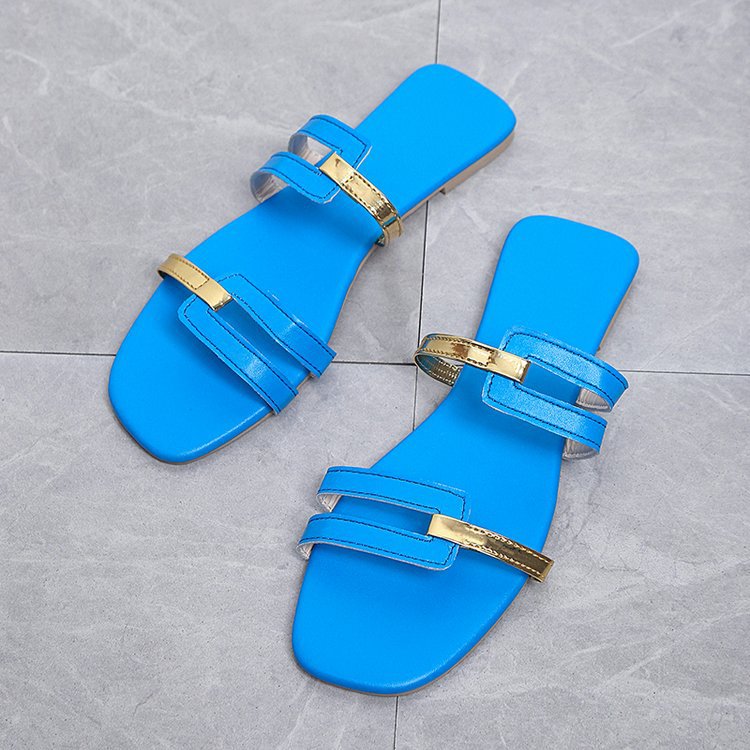 Flat Sandals  | Women Color Matching Flat Sandals And Slippers | Blue |  36| thecurvestory.myshopify.com