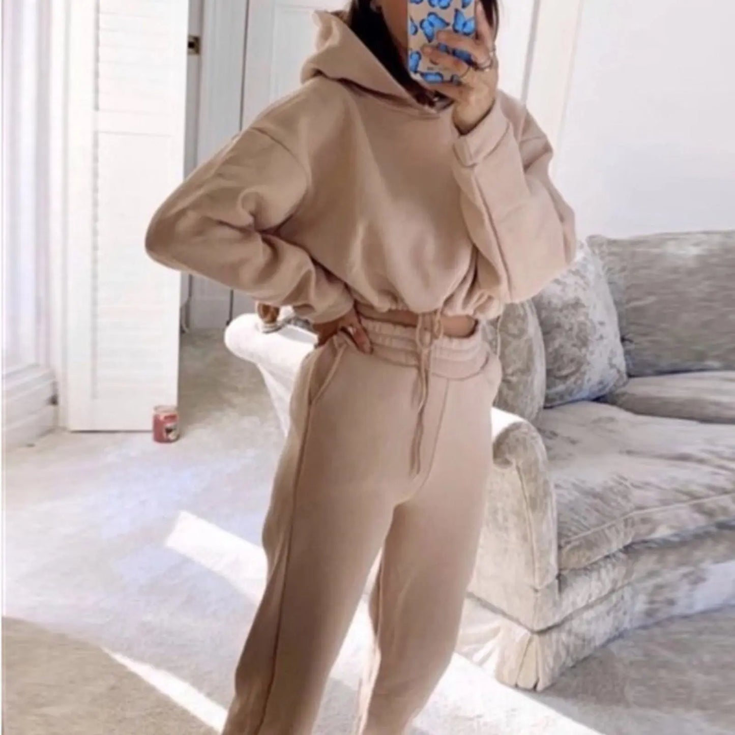dresses  | Jogging Suits For Women 2 Piece Sweatsuits Tracksuits Sexy Long Sleeve HoodieCasual Fitness Sportswear | Khaki |  L| thecurvestory.myshopify.com