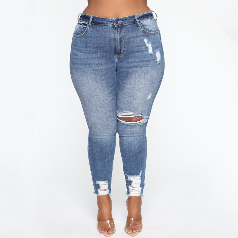 Plus Size Women Ripped Jeans