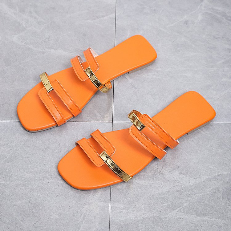 Flat Sandals  | Women Color Matching Flat Sandals And Slippers | Orange |  36| thecurvestory.myshopify.com