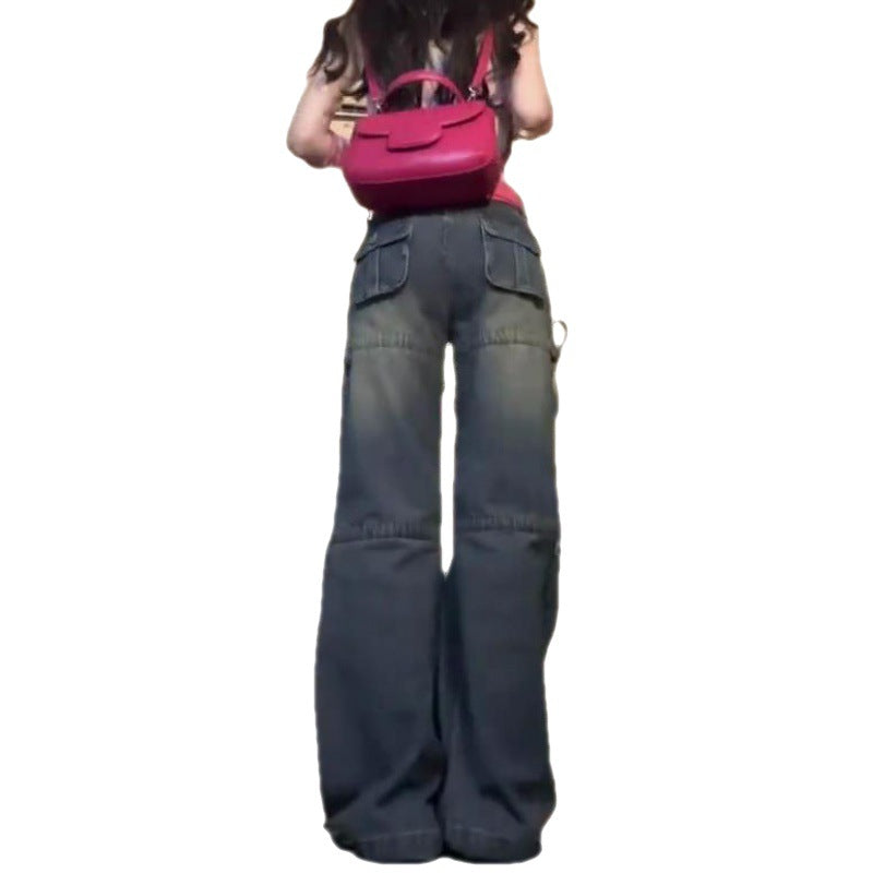 Plus Size Vintage Vibes Workwear Jeans for Women with a Playful Washed-Out Twist