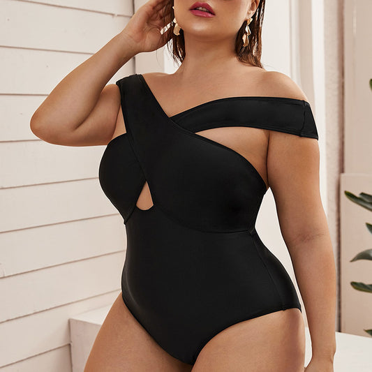 Swimsuit  | Women's Siamese Plus Size One-piece Swimsuit | Black |  0XL| thecurvestory.myshopify.com