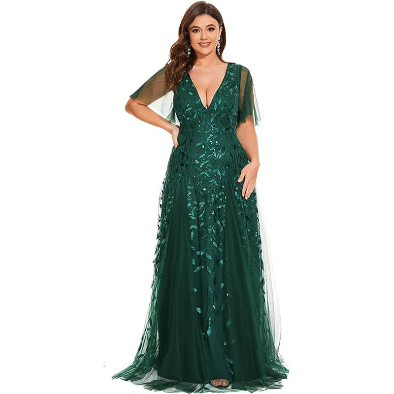 Dress  | Women's Plus Size Bridesmaid Sequined Net Fishtail Dress | Dark Green |  US10| thecurvestory.myshopify.com