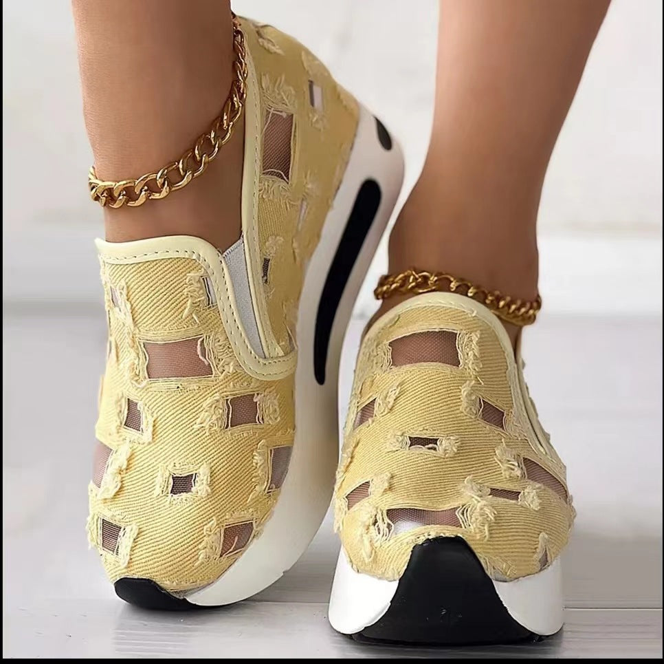 Sneakers  | Women Hollow Out Canvas fashion sneakers | Yellow |  35| thecurvestory.myshopify.com