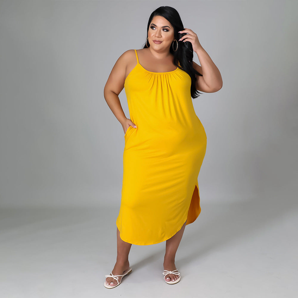 Dress  | Women Plus Size Spaghetti Strap Solid Color Wrapped Dress | |  | thecurvestory.myshopify.com