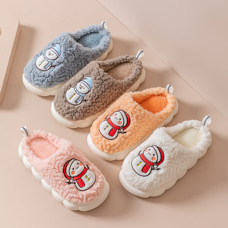 Slippers  | Cute Snowman Slippers Winter Indoor Household Warm Plush Thick-Soled Anti-slip Couple Home Slipper Soft Floor Bedroom House Shoes | |  | thecurvestory.myshopify.com