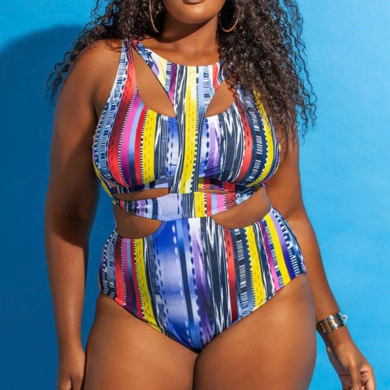 Swimsuit  | Ethnic Print Plus Size Swimsuit Bikini | Multicolor bar |  2XL| thecurvestory.myshopify.com