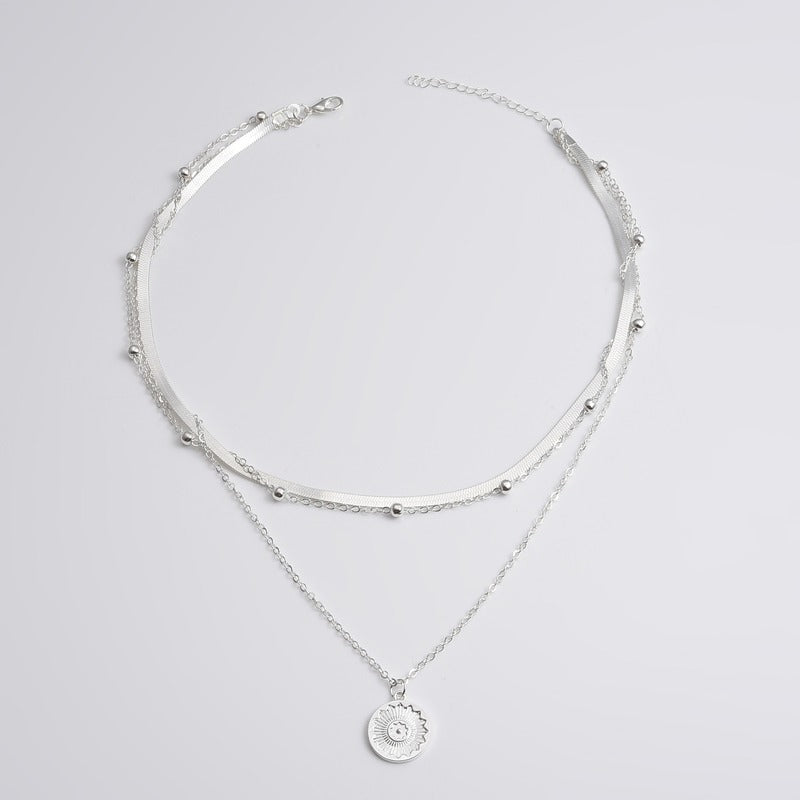 Necklace  | Popular Fashion Personality New Simple Multi-layer Lotus Pendant Necklace Female Blade Chain Necklace | Silver |  [option2]| thecurvestory.myshopify.com
