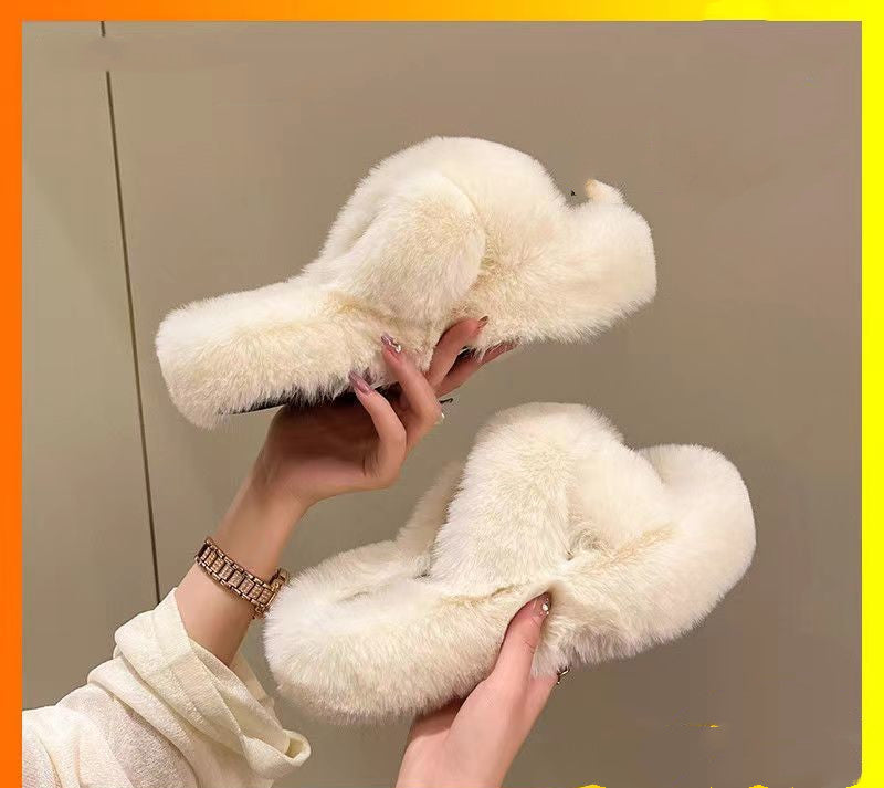 Slippers  | Women Fleece cross strap slippers | 4 Cross Belt White |  36to37| thecurvestory.myshopify.com