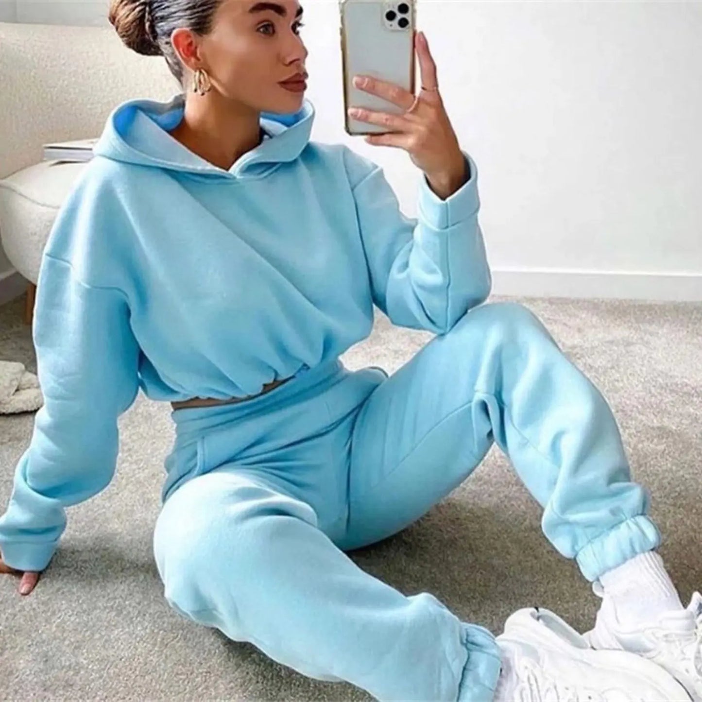 dresses  | Jogging Suits For Women 2 Piece Sweatsuits Tracksuits Sexy Long Sleeve HoodieCasual Fitness Sportswear | Blue |  L| thecurvestory.myshopify.com