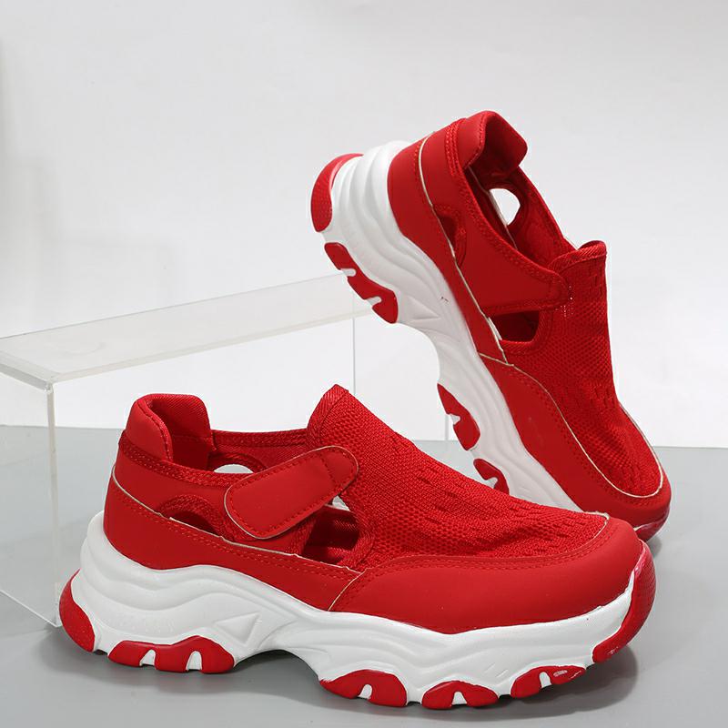 sneakers  | Mesh Sport Shoes Women Fashion Outdoor Flat Heel Round Toe Preppy Running Shoes | Red |  Size35| thecurvestory.myshopify.com