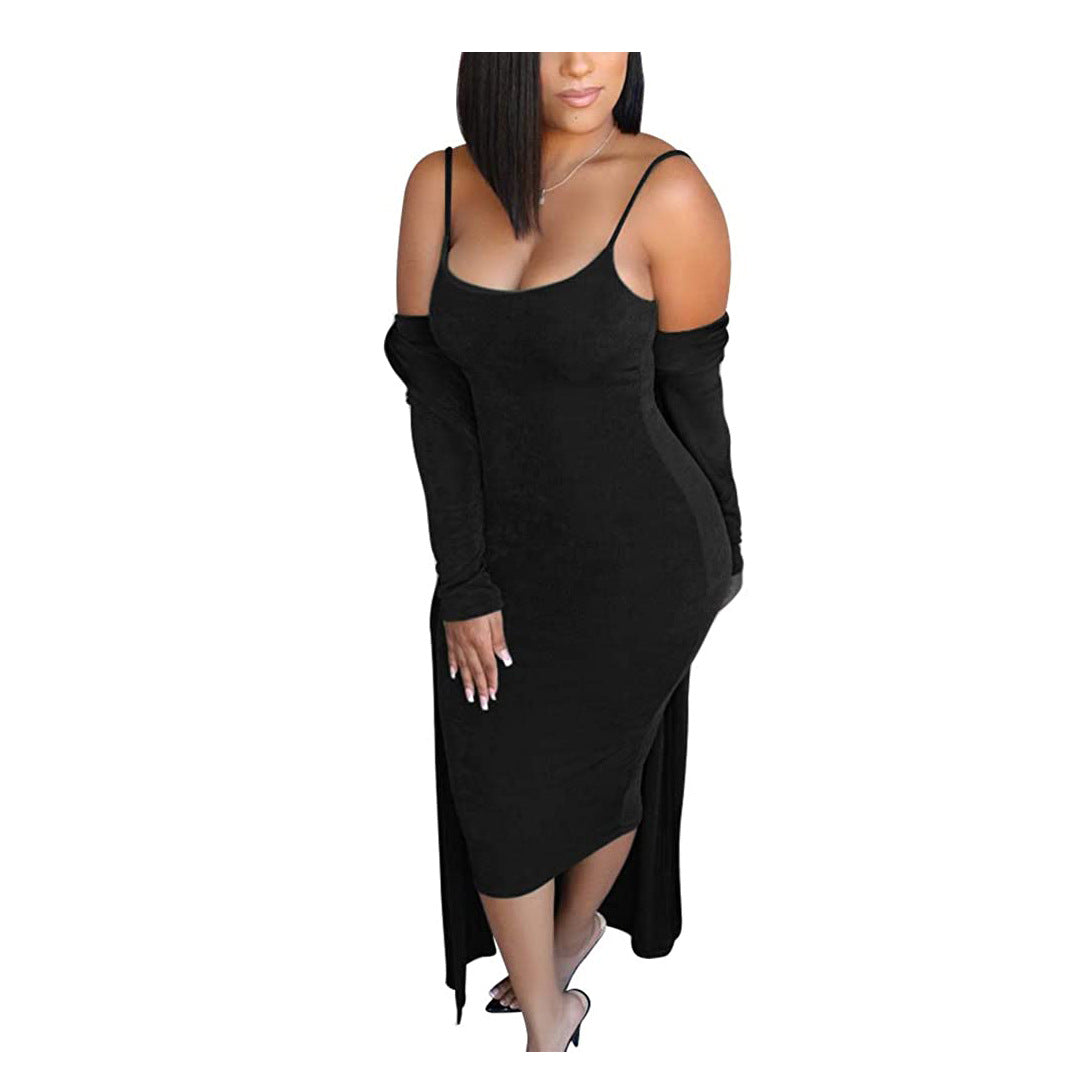dresses  | Plus Size Women 2 Piece Suspender cardigan Dress | Black |  L| thecurvestory.myshopify.com