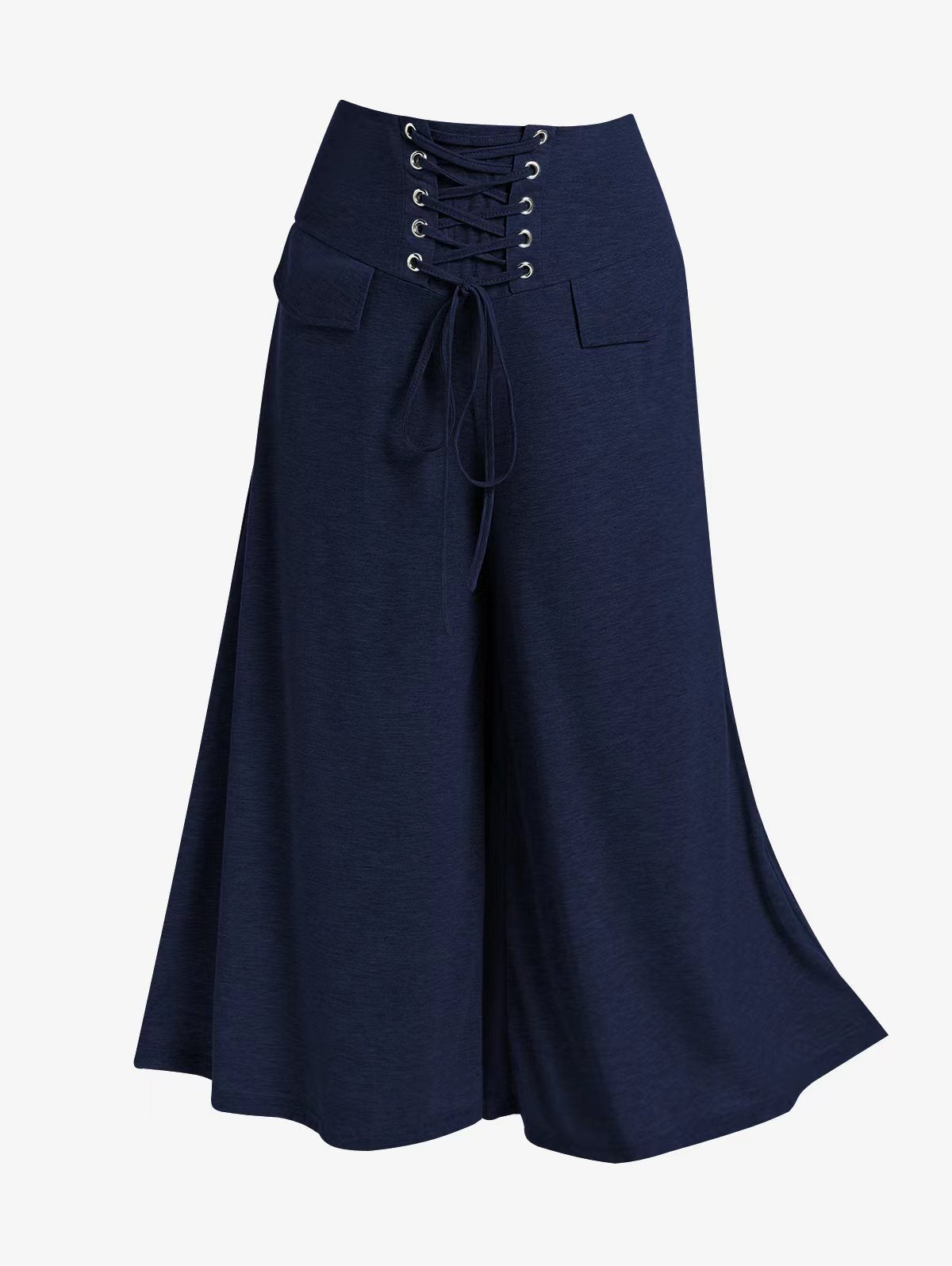 Pants  | Women's Clothing High Waist With Straps Plus Size Loose Pants | Navy Blue |  2XL| thecurvestory.myshopify.com
