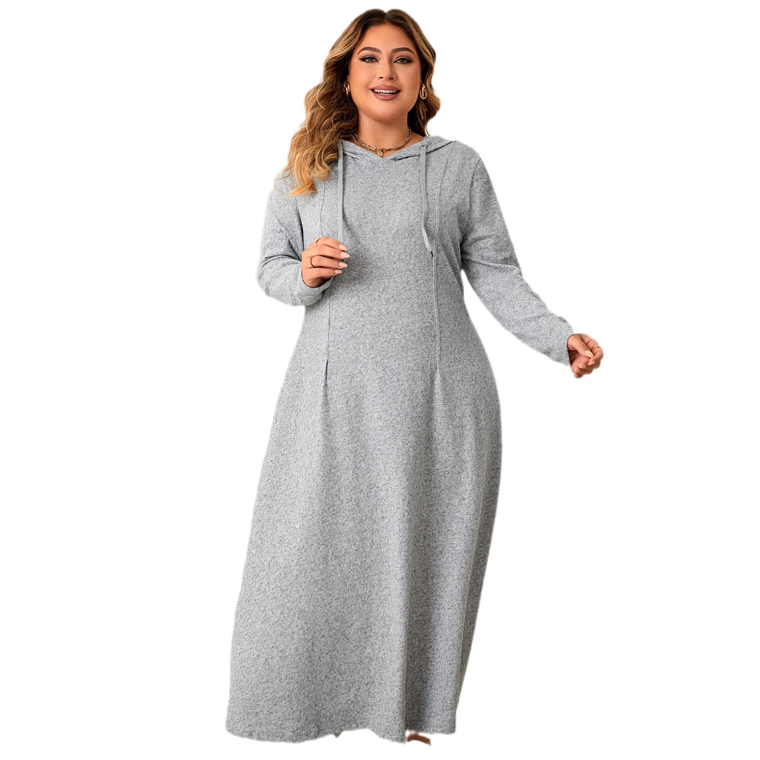dresses  | Plus size full Sleeves Hooded Autumn wear Casual dress | Grey |  1XL| thecurvestory.myshopify.com