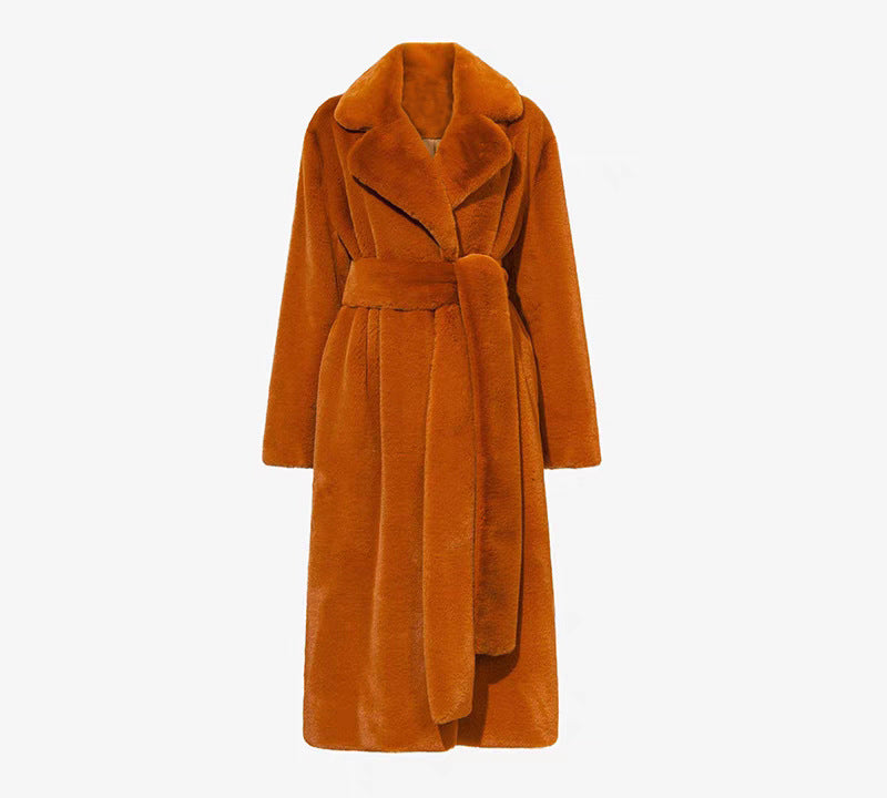 jackets  | Plus SIze Long Rabbit Fur Mink Overcoat Thickened Fleece Coat | Caramel |  2XL| thecurvestory.myshopify.com