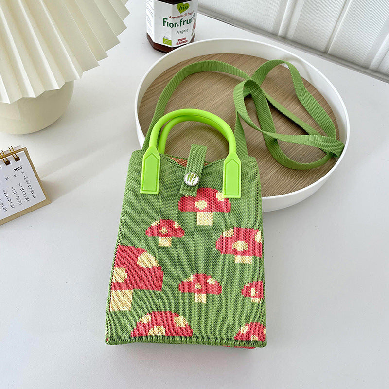 Shoulder bags  | Love Mini Knit Shoulder Crossbody Bag | Green Mushroom Color Buckle |  [option2]| thecurvestory.myshopify.com