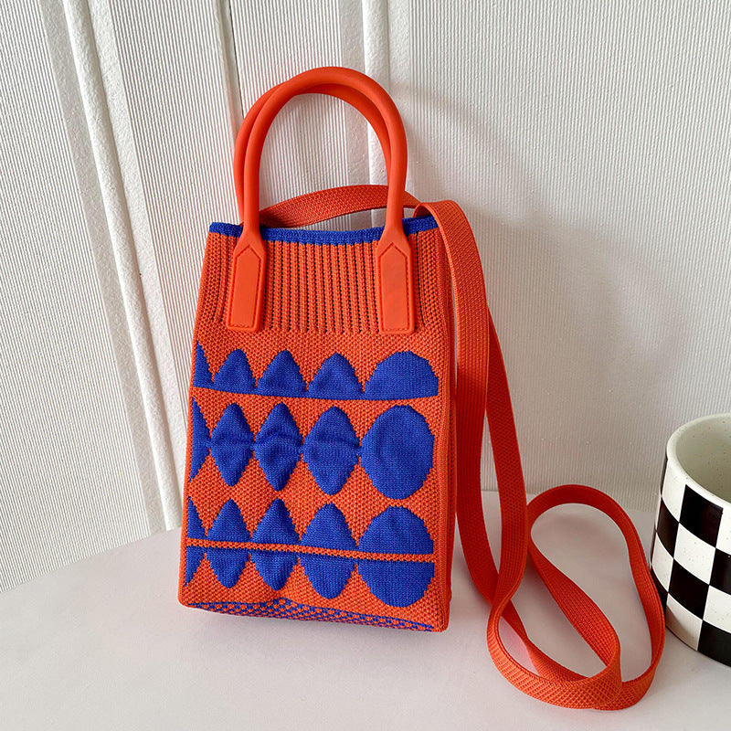 Shoulder bags  | Love Mini Knit Shoulder Crossbody Bag | Orange Geometry |  [option2]| thecurvestory.myshopify.com
