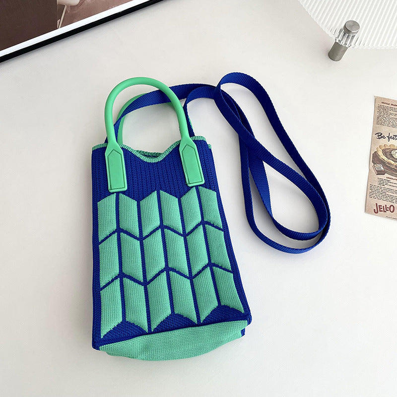 Shoulder bags  | Love Mini Knit Shoulder Crossbody Bag | Wheat Pack Blue |  [option2]| thecurvestory.myshopify.com