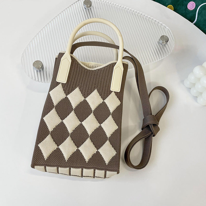 Shoulder bags  | Love Mini Knit Shoulder Crossbody Bag | Oatmeal Color Rhombus |  [option2]| thecurvestory.myshopify.com