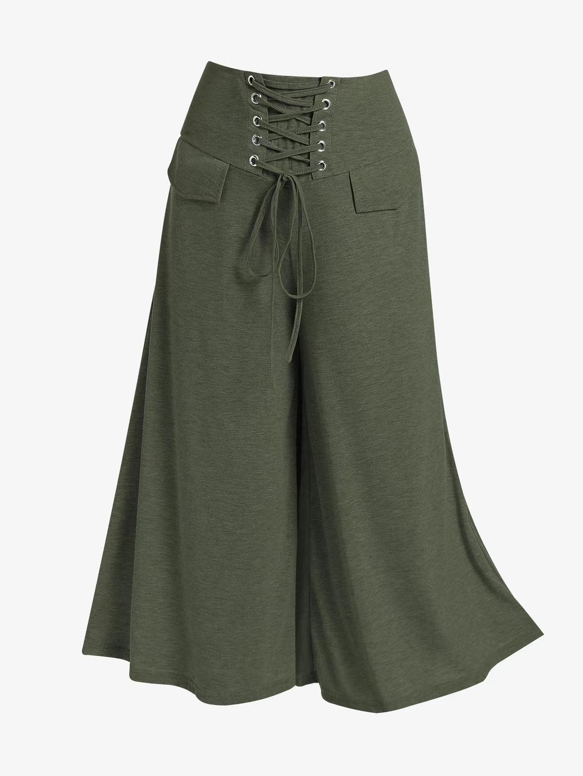 Pants  | Women's Clothing High Waist With Straps Plus Size Loose Pants | Army Green |  2XL| thecurvestory.myshopify.com
