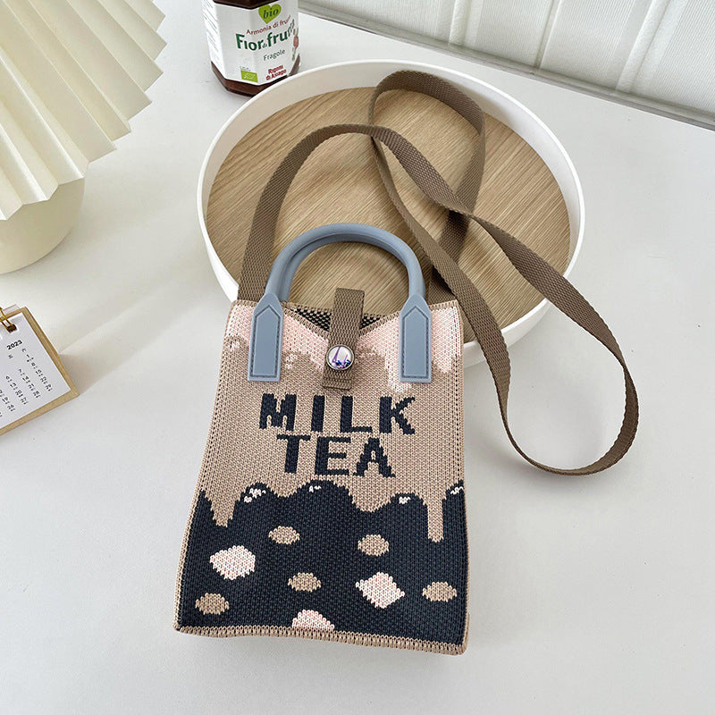 Shoulder bags  | Love Mini Knit Shoulder Crossbody Bag | Khaki Milk Tea Color Buckle |  [option2]| thecurvestory.myshopify.com